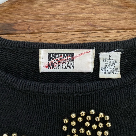 Vintage Sarah Morgan Black Sweater with Gold Beads- Size Medium - Picture 2 of 6